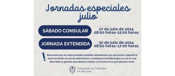 Banner informando las fechas y horarios de las jornadas especiales.